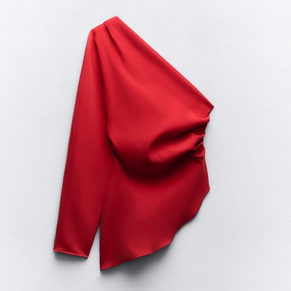 NWT ZARA RUCHED ASYMMETRIC TOP RED - Picture 5 of 5